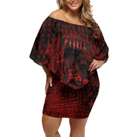 Fenrir Norse Wolf Off Shoulder Short Dress Viking Runic Celtic Knot Dark Art