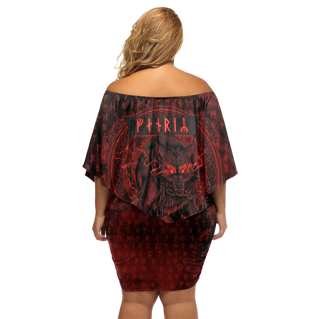 Fenrir Norse Wolf Off Shoulder Short Dress Viking Runic Celtic Knot Dark Art
