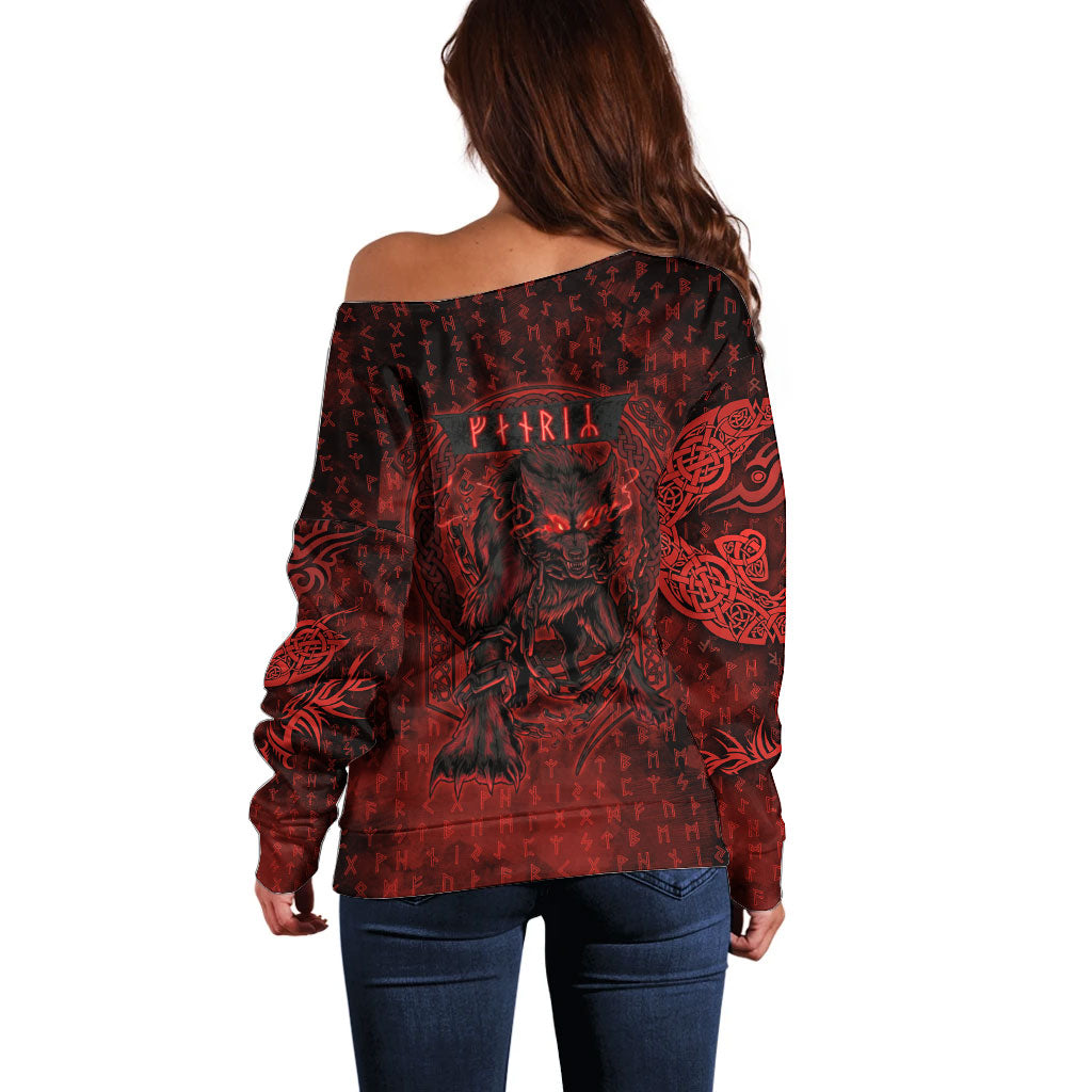 Fenrir Norse Wolf Off Shoulder Sweater Viking Runic Celtic Knot Dark Art