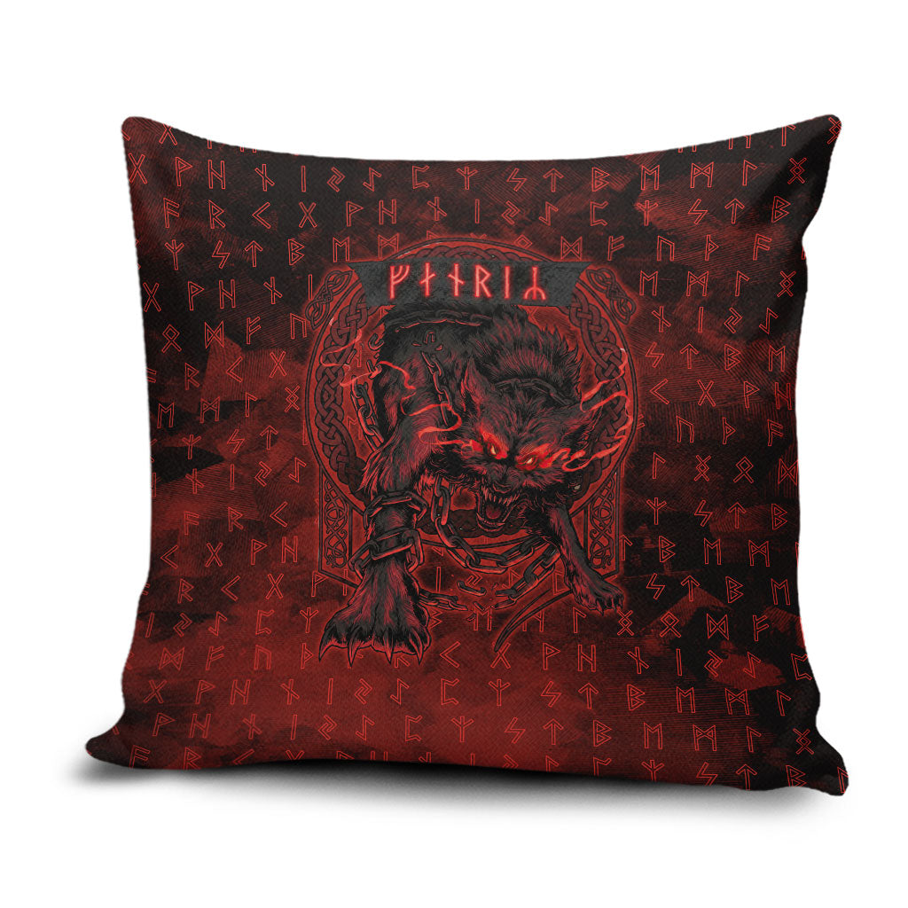 Fenrir Norse Wolf Pillow Cover Viking Runic Celtic Knot Dark Art