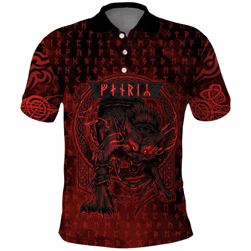 Fenrir Norse Wolf Polo Shirt Viking Runic Celtic Knot Dark Art