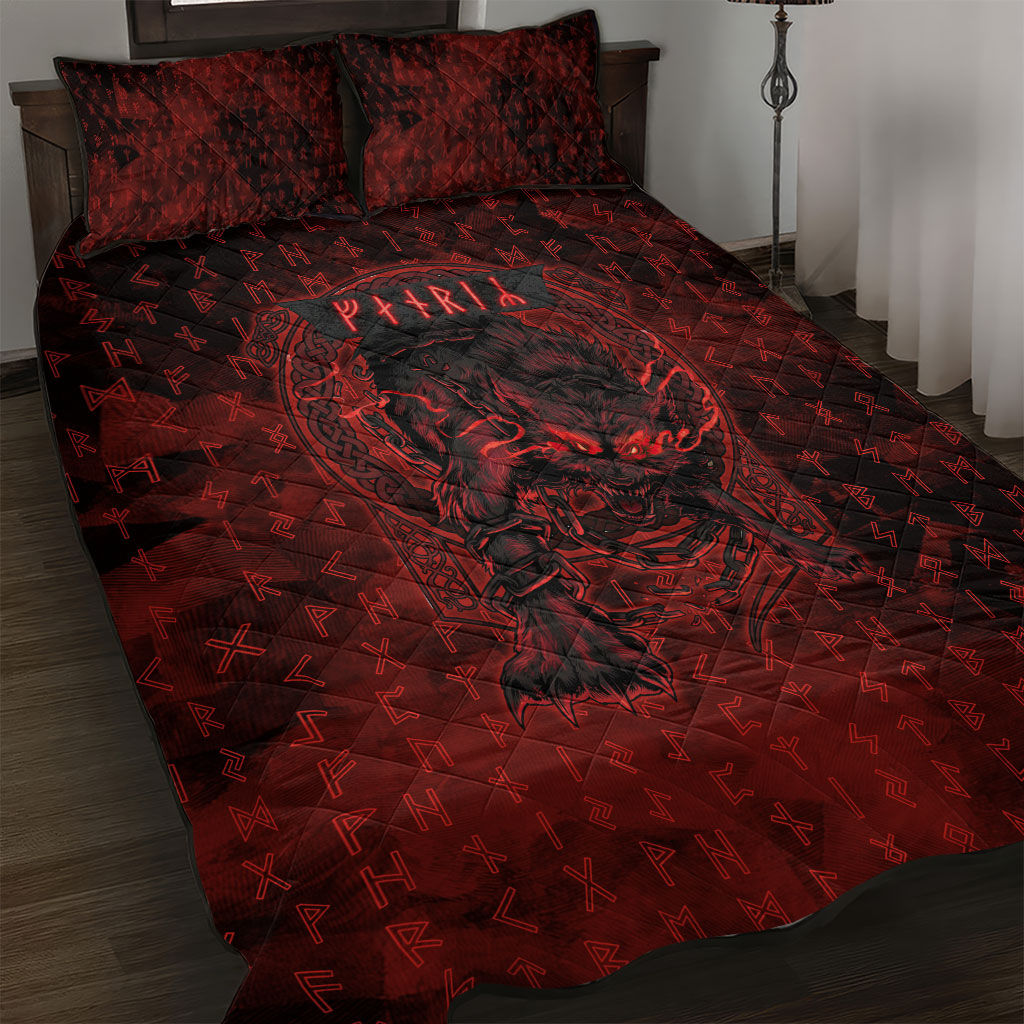 Fenrir Norse Wolf Quilt Bed Set Viking Runic Celtic Knot Dark Art