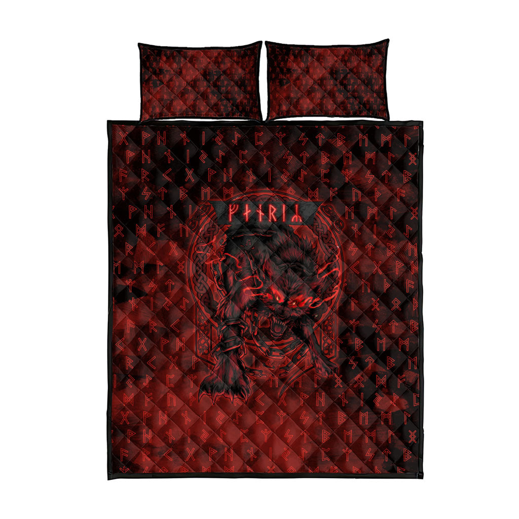 Fenrir Norse Wolf Quilt Bed Set Viking Runic Celtic Knot Dark Art