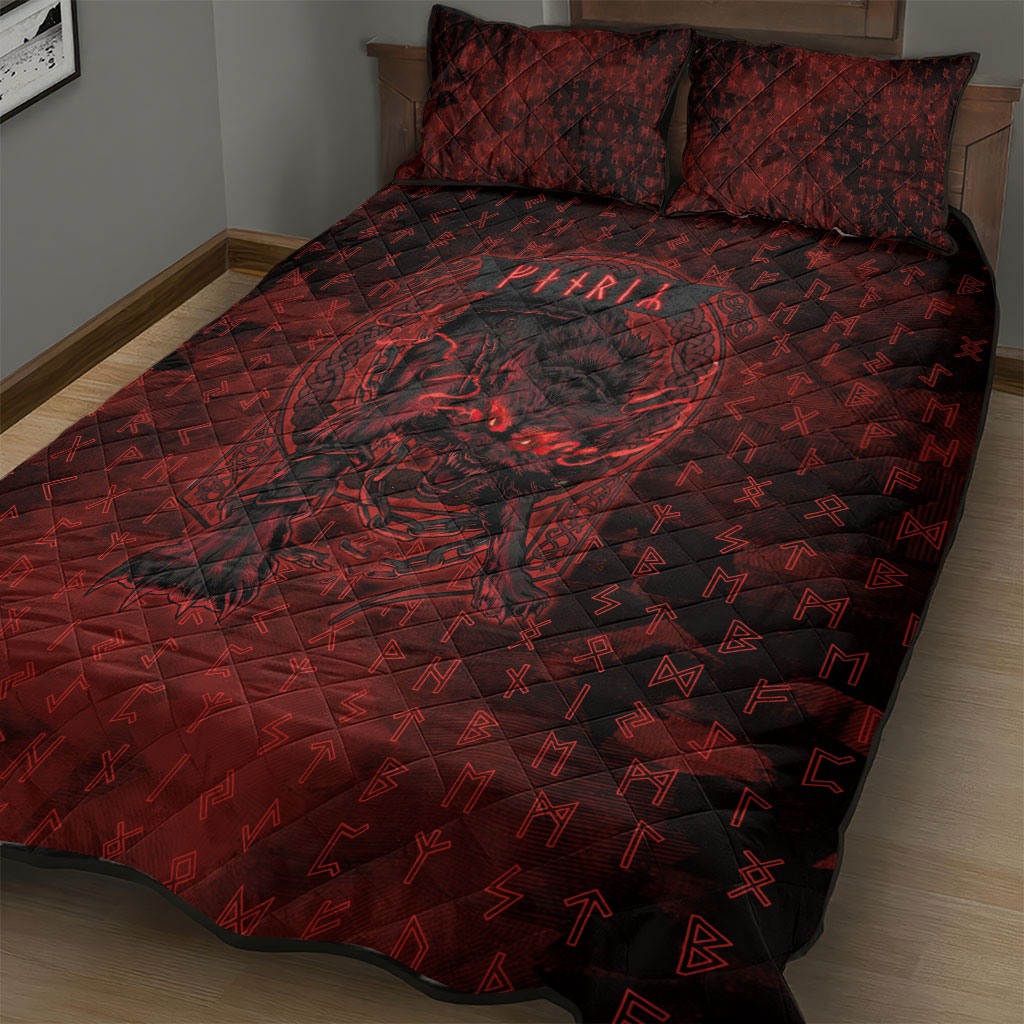 Fenrir Norse Wolf Quilt Bed Set Viking Runic Celtic Knot Dark Art