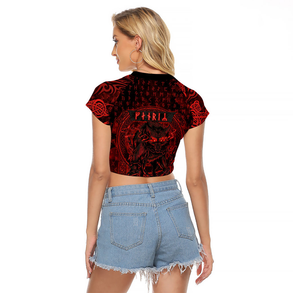Fenrir Norse Wolf Raglan Cropped T Shirt Viking Runic Celtic Knot Dark Art