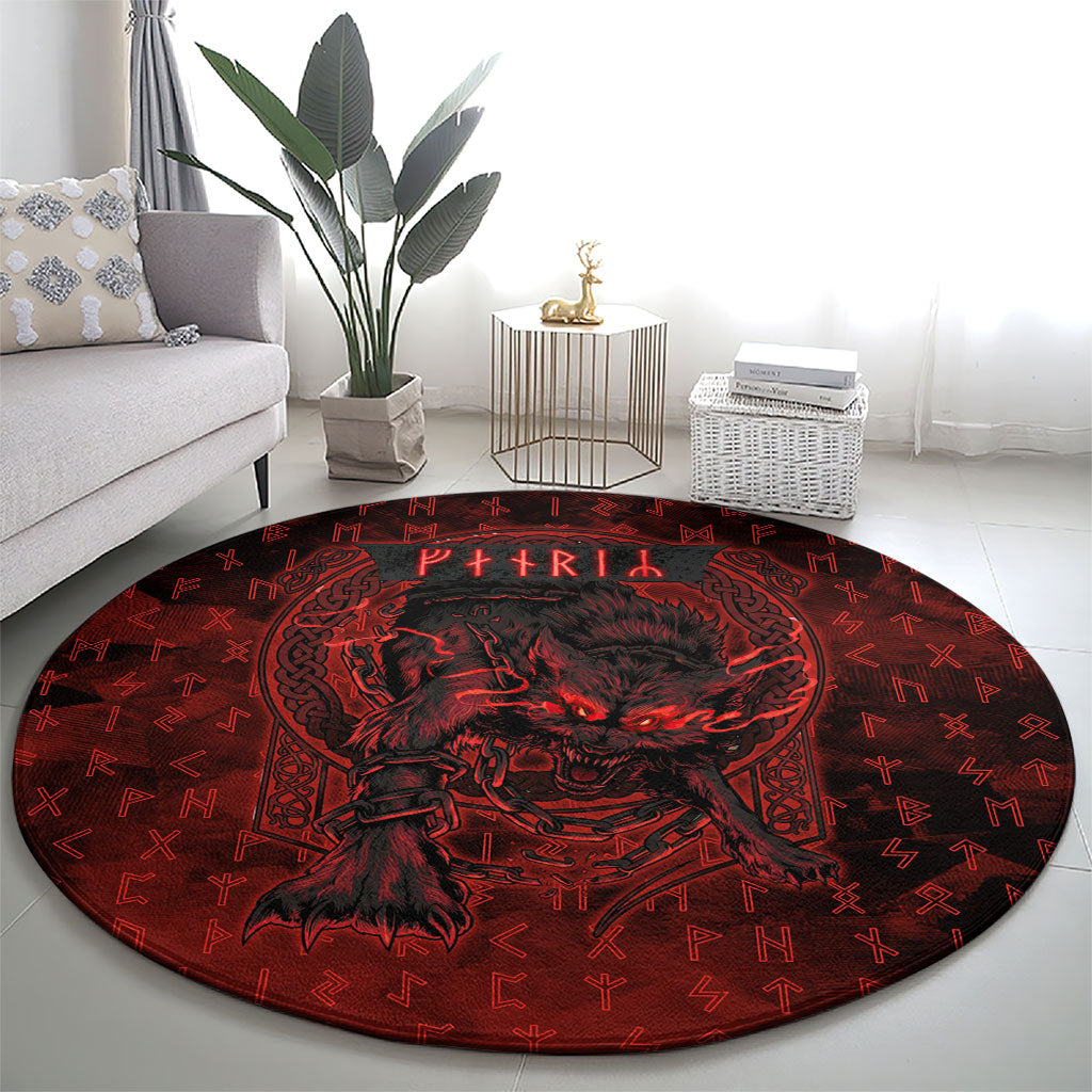 Fenrir Norse Wolf Round Carpet Viking Runic Celtic Knot Dark Art