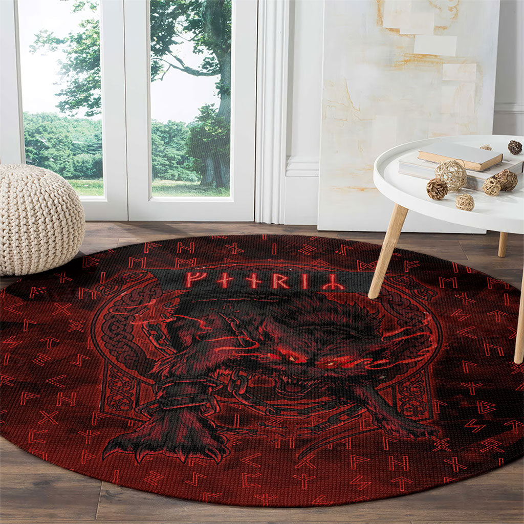 Fenrir Norse Wolf Round Carpet Viking Runic Celtic Knot Dark Art