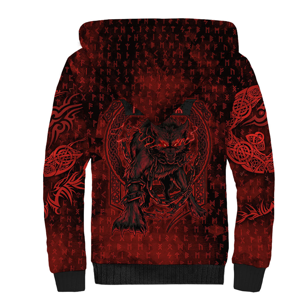 Fenrir Norse Wolf Sherpa Hoodie Viking Runic Celtic Knot Dark Art