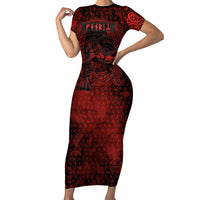 Fenrir Norse Wolf Short Sleeve Bodycon Dress Viking Runic Celtic Knot Dark Art