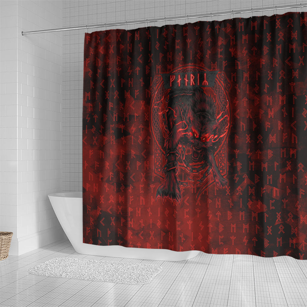 Fenrir Norse Wolf Shower Curtain Viking Runic Celtic Knot Dark Art