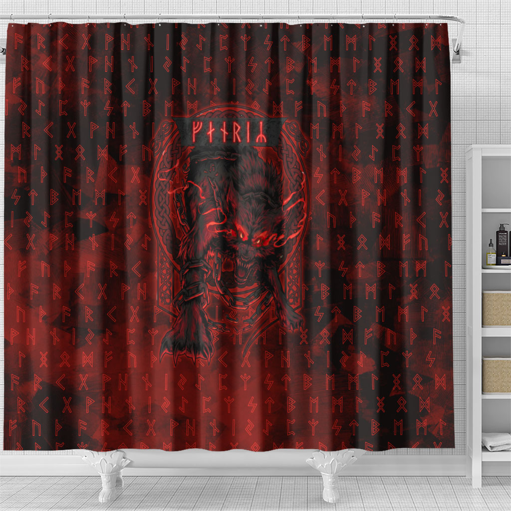 Fenrir Norse Wolf Shower Curtain Viking Runic Celtic Knot Dark Art