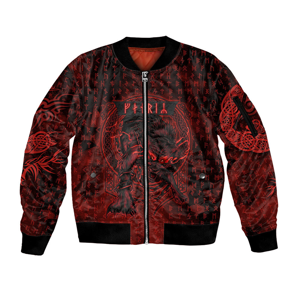 Fenrir Norse Wolf Sleeve Zip Bomber Jacket Viking Runic Celtic Knot Dark Art