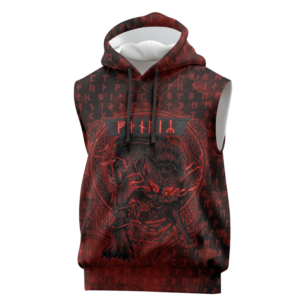 Fenrir Norse Wolf Sleeveless Hoodie Viking Runic Celtic Knot Dark Art