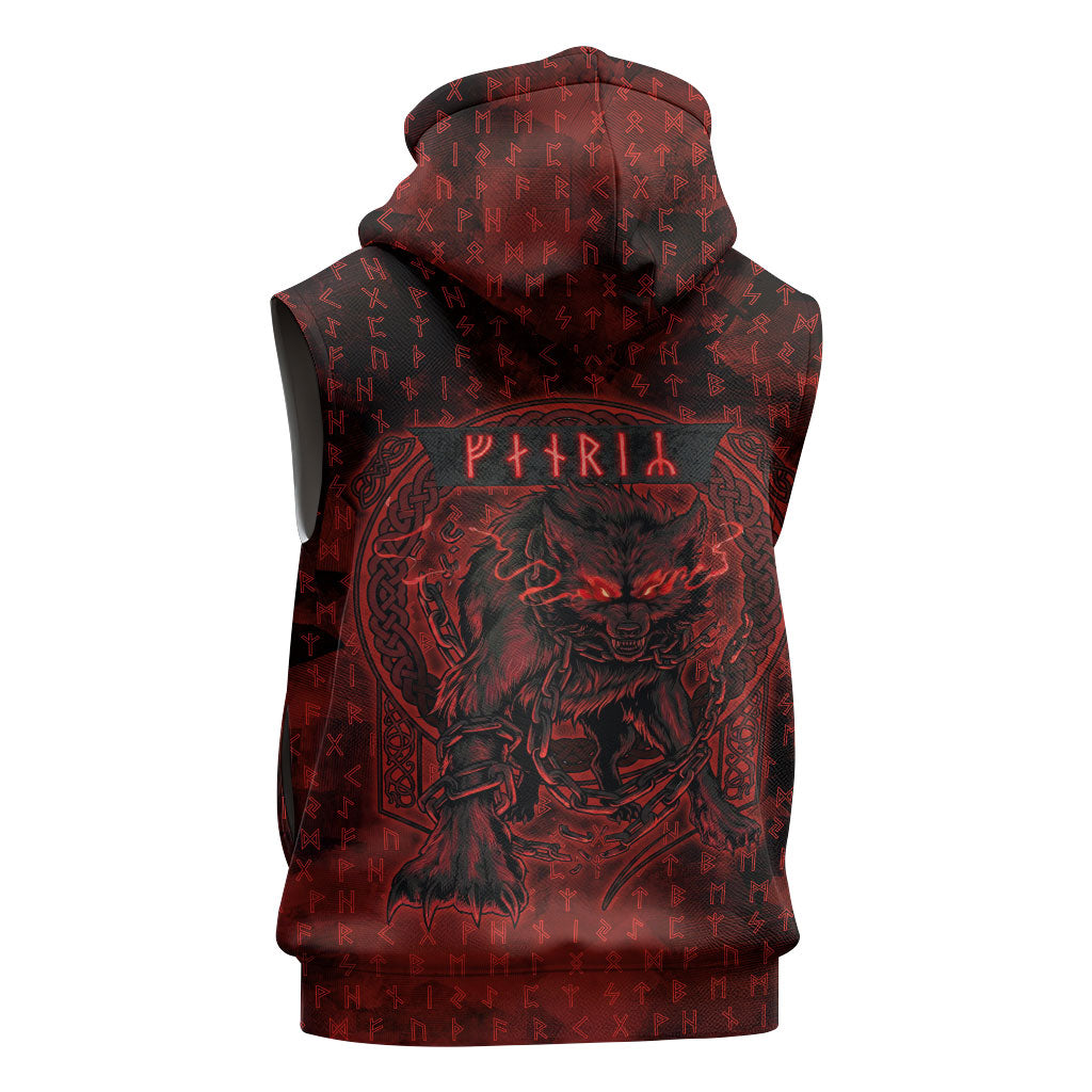 Fenrir Norse Wolf Sleeveless Hoodie Viking Runic Celtic Knot Dark Art