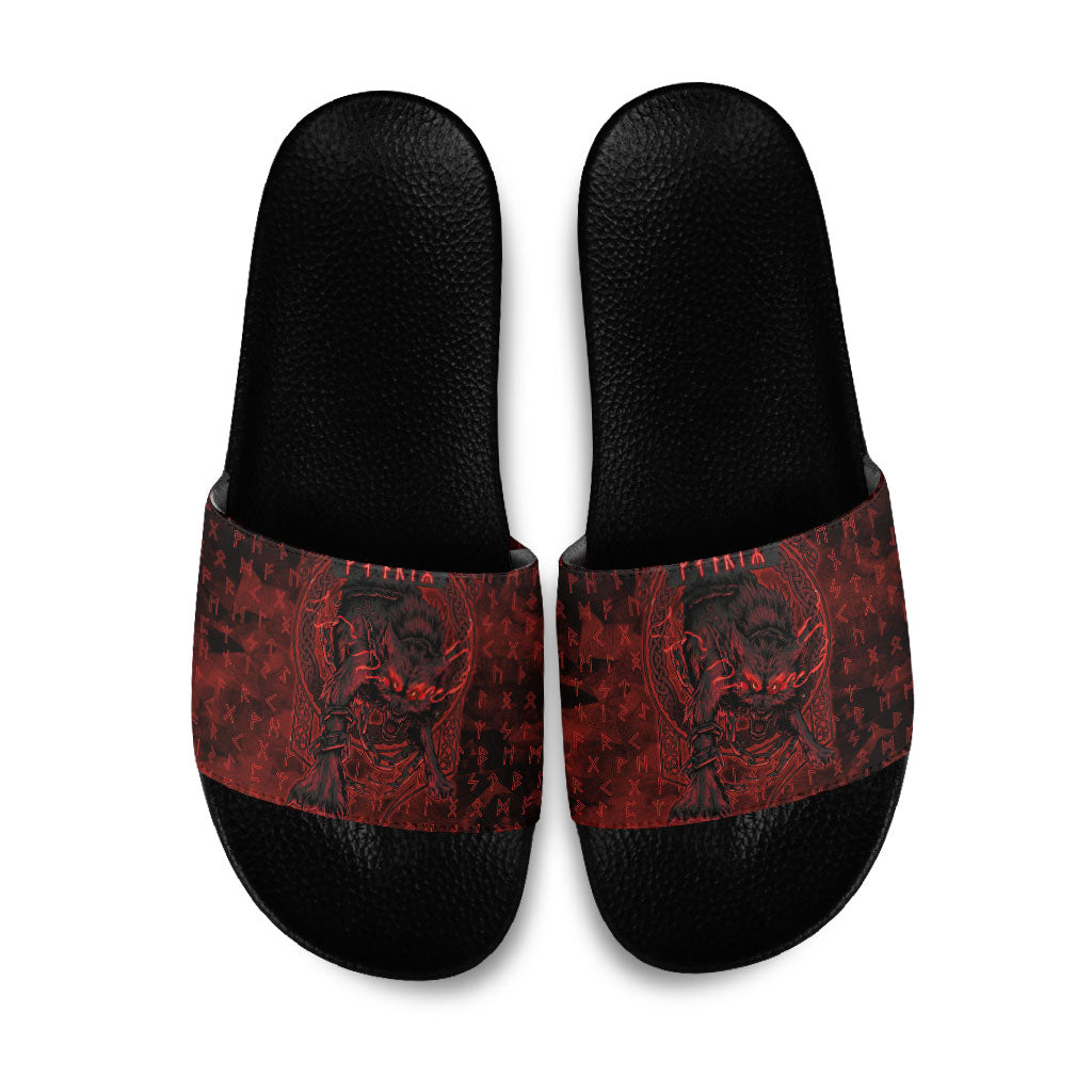 Fenrir Norse Wolf Slide Sandals Viking Runic Celtic Knot Dark Art
