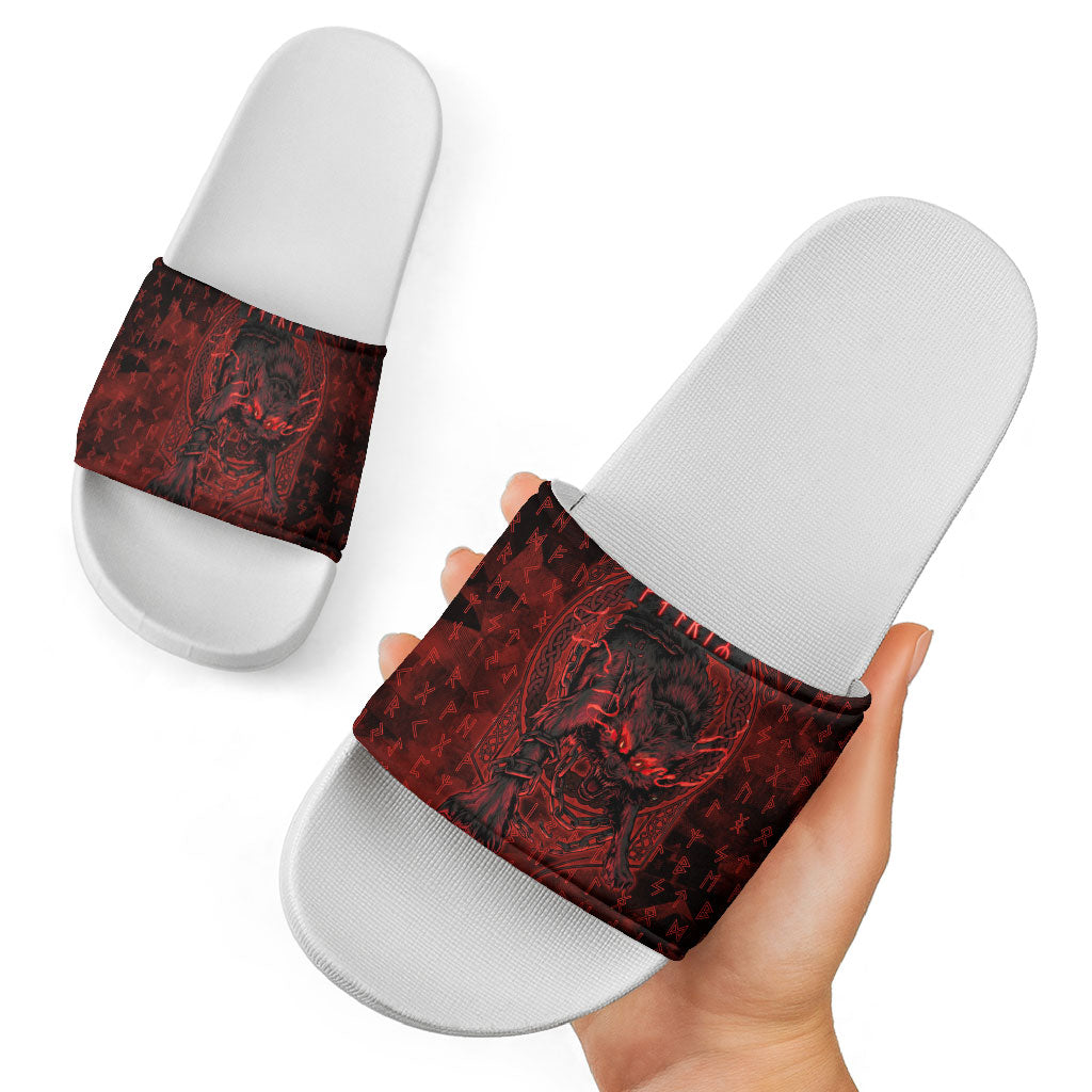 Fenrir Norse Wolf Slide Sandals Viking Runic Celtic Knot Dark Art