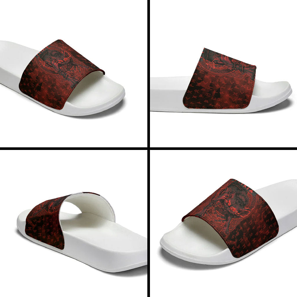 Fenrir Norse Wolf Slide Sandals Viking Runic Celtic Knot Dark Art