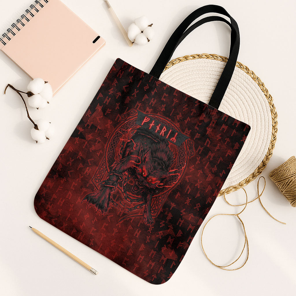 Fenrir Norse Wolf Tote Bag Viking Runic Celtic Knot Dark Art