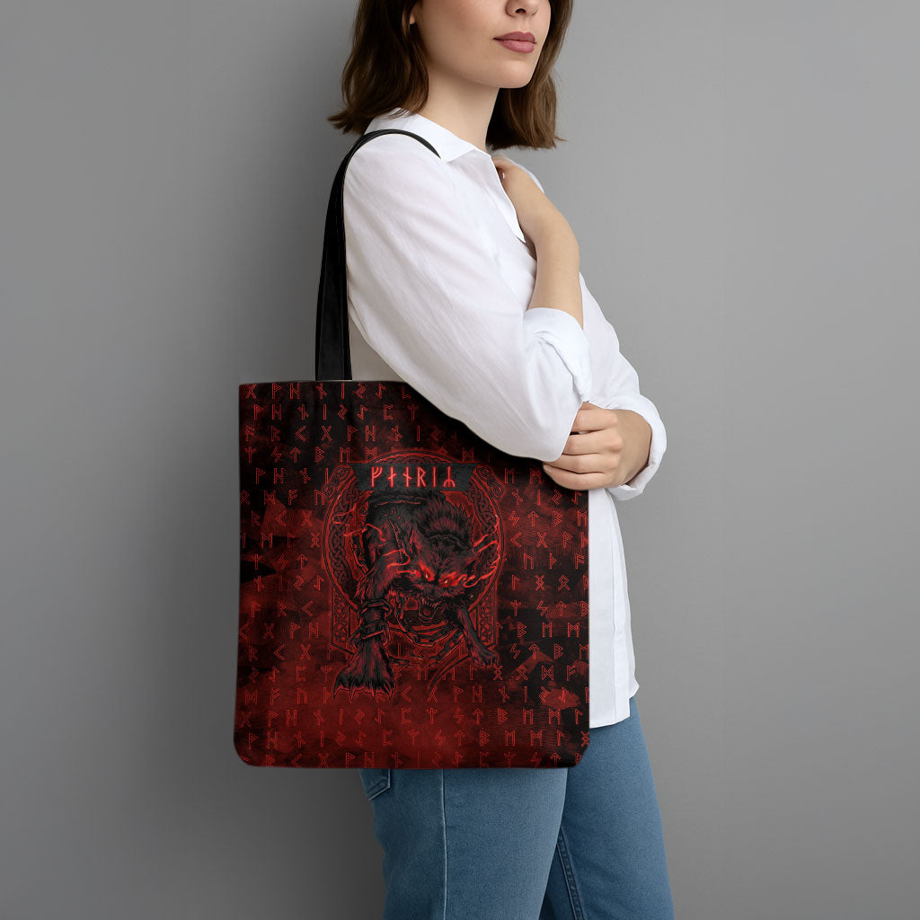 Fenrir Norse Wolf Tote Bag Viking Runic Celtic Knot Dark Art