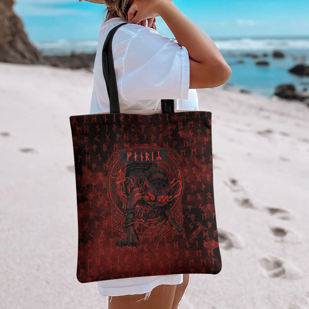 Fenrir Norse Wolf Tote Bag Viking Runic Celtic Knot Dark Art
