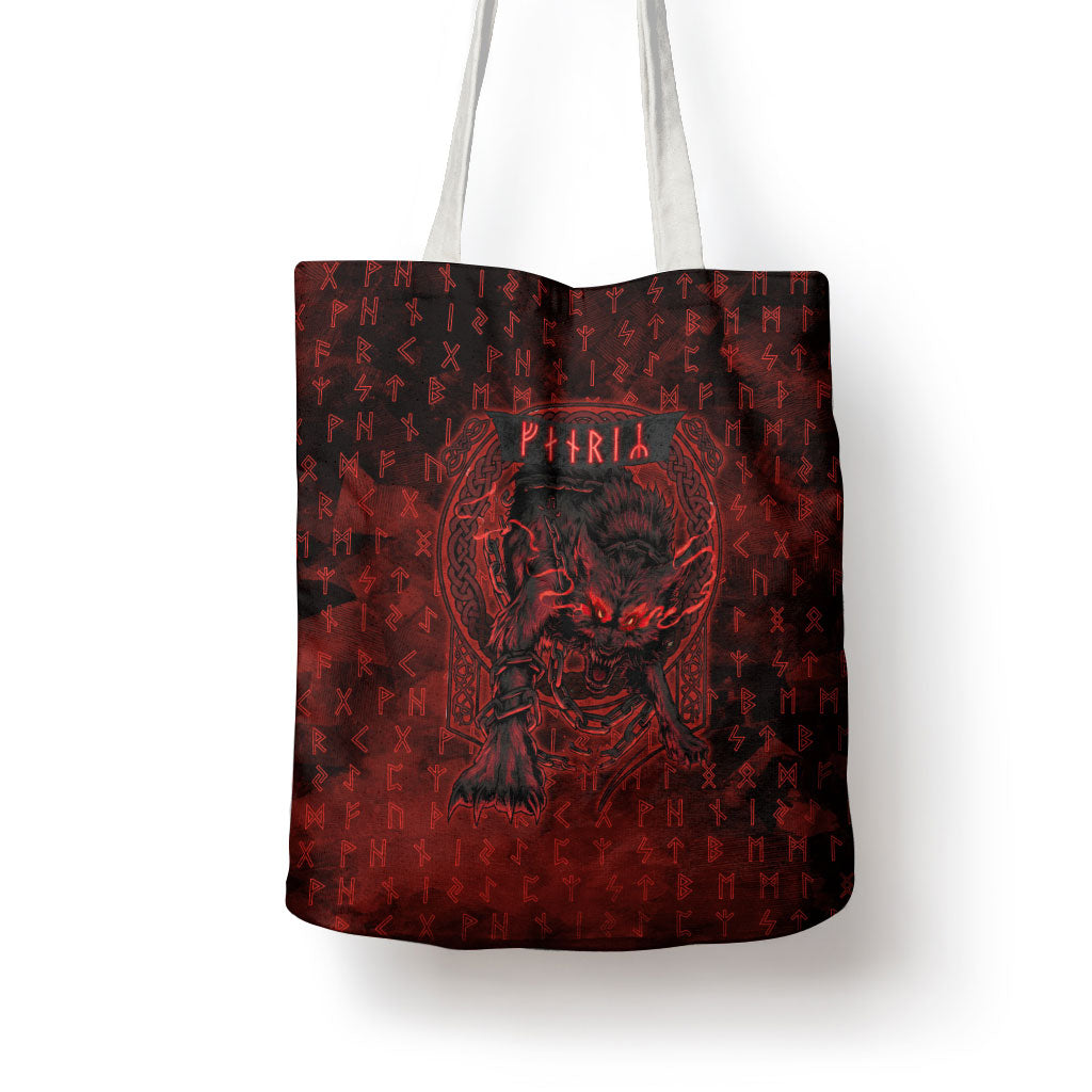 Fenrir Norse Wolf Tote Bag Viking Runic Celtic Knot Dark Art