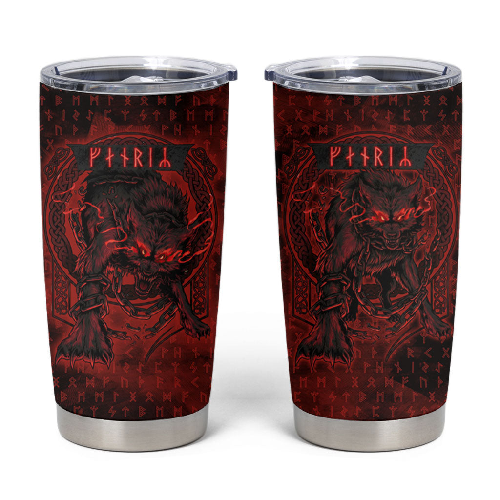 Fenrir Norse Wolf Tumbler Cup Viking Runic Celtic Knot Dark Art