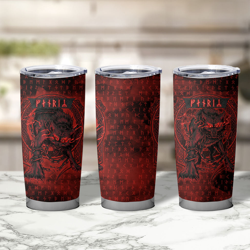 Fenrir Norse Wolf Tumbler Cup Viking Runic Celtic Knot Dark Art