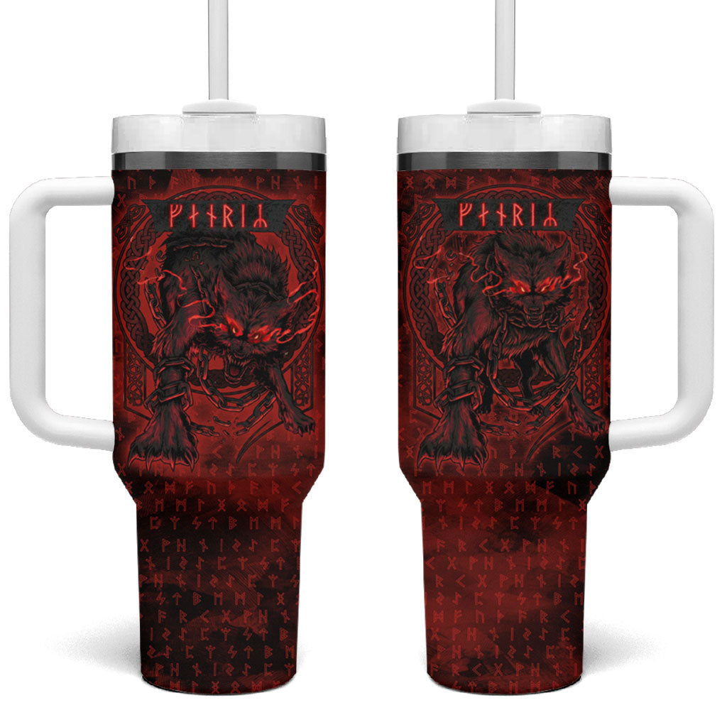Fenrir Norse Wolf Tumbler With Handle Viking Runic Celtic Knot Dark Art