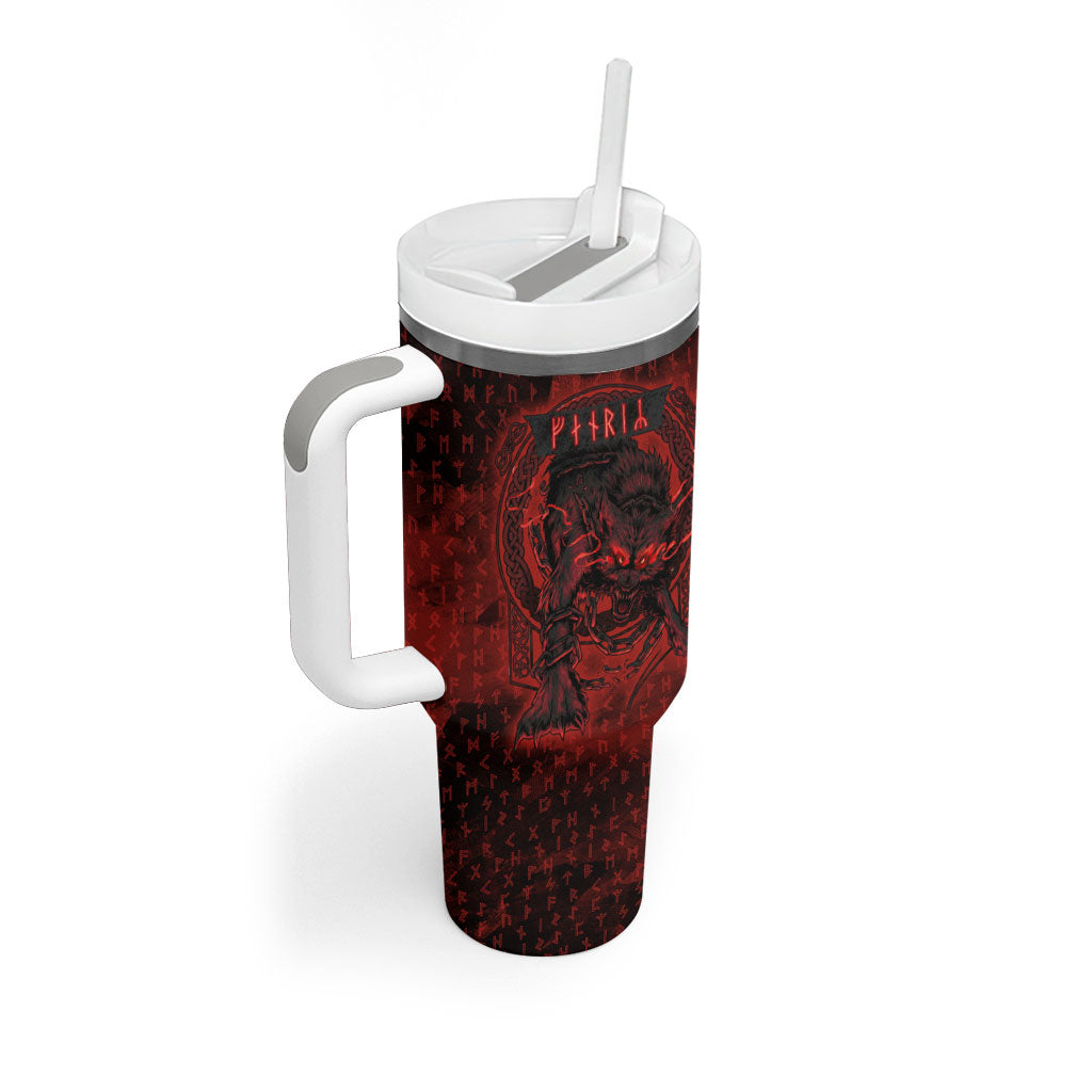 Fenrir Norse Wolf Tumbler With Handle Viking Runic Celtic Knot Dark Art