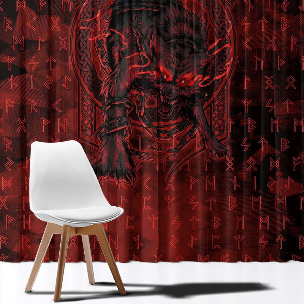 Fenrir Norse Wolf Window Curtain Viking Runic Celtic Knot Dark Art