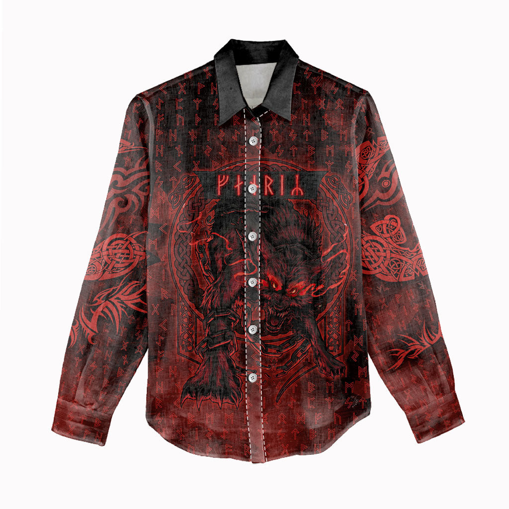 Fenrir Norse Wolf Women Casual Shirt Viking Runic Celtic Knot Dark Art