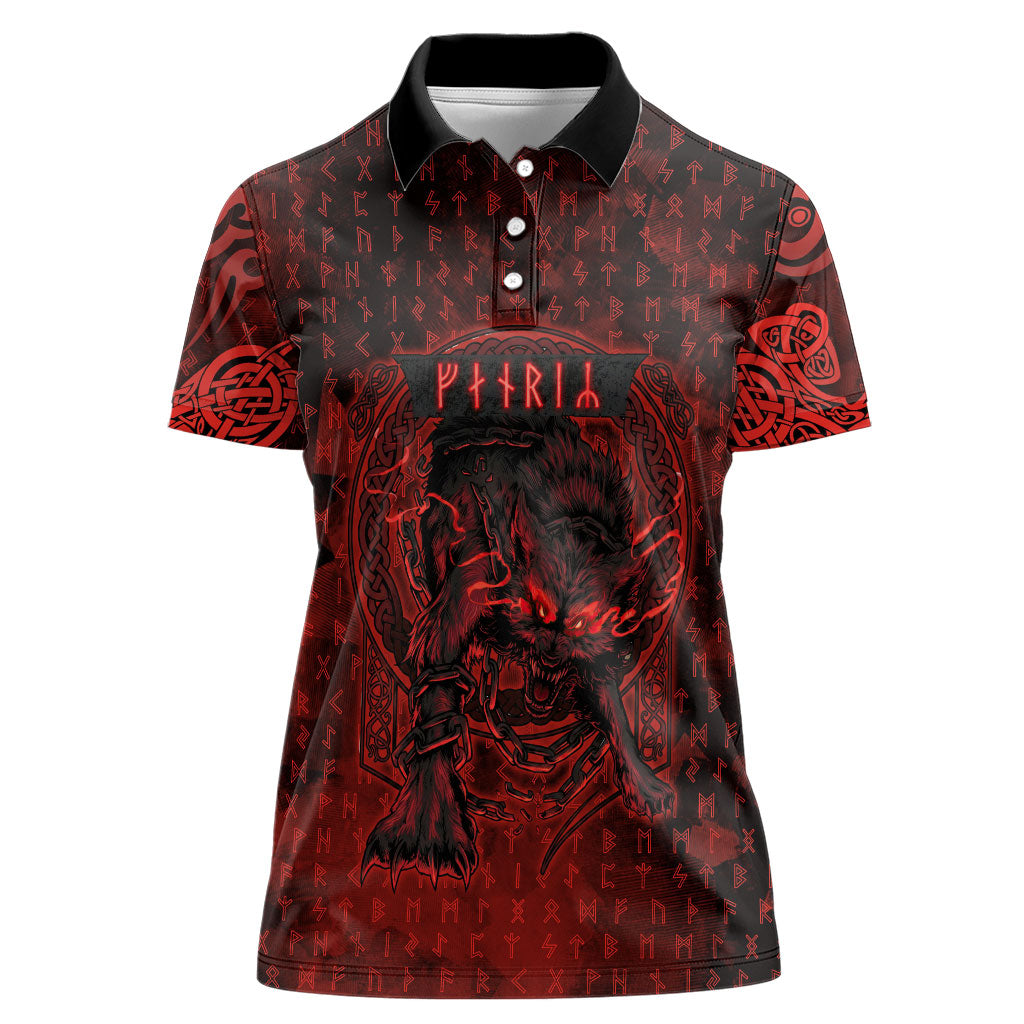 Fenrir Norse Wolf Women Polo Shirt Viking Runic Celtic Knot Dark Art