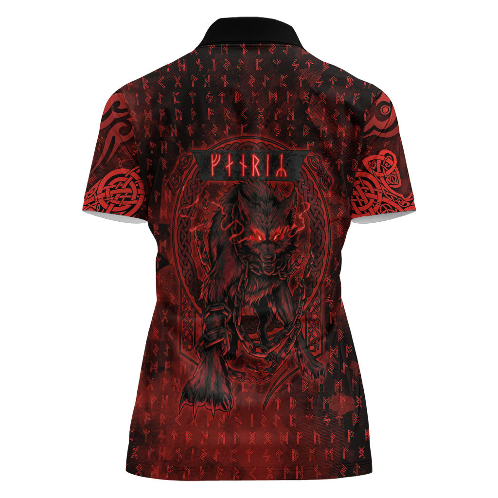 Fenrir Norse Wolf Women Polo Shirt Viking Runic Celtic Knot Dark Art