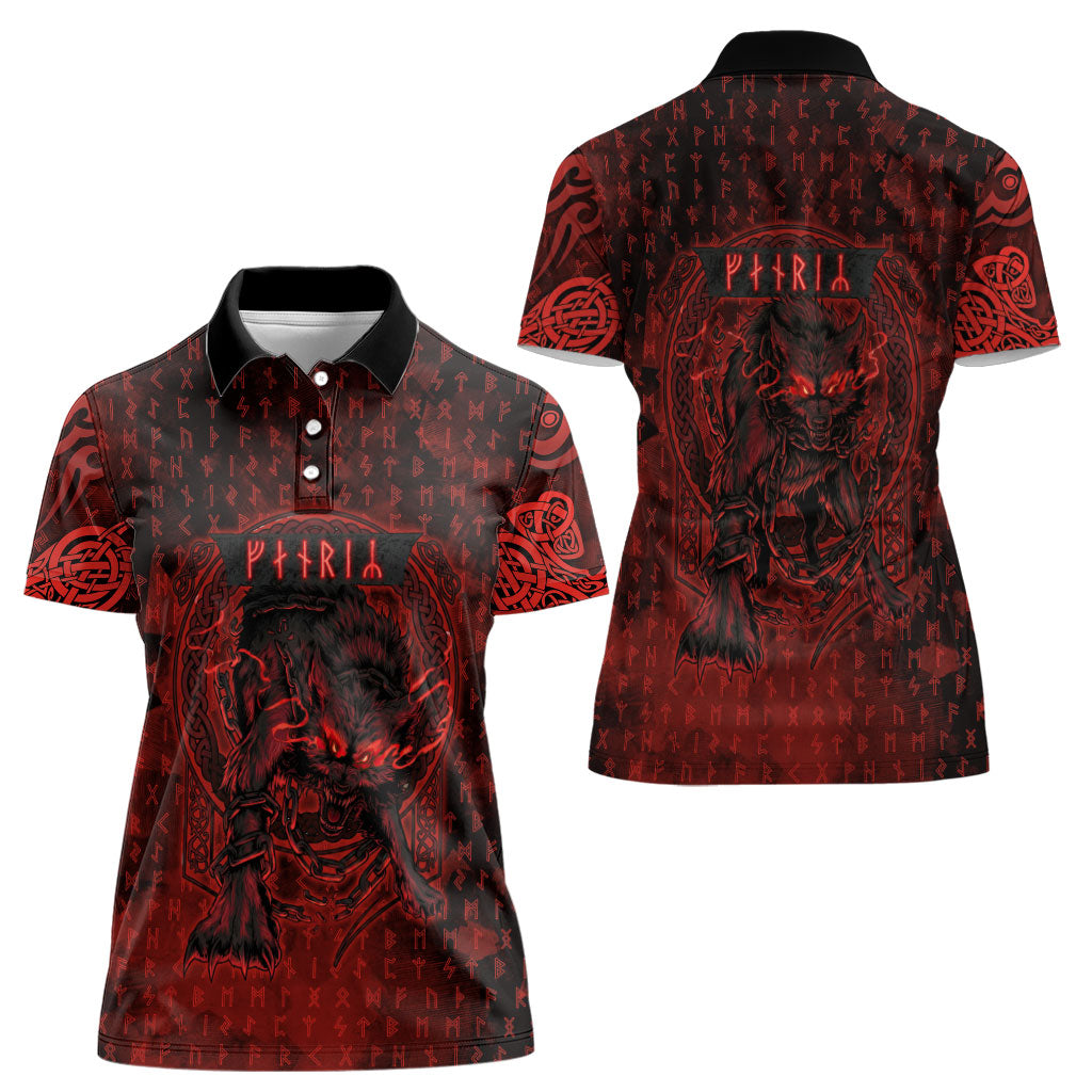 Fenrir Norse Wolf Women Polo Shirt Viking Runic Celtic Knot Dark Art