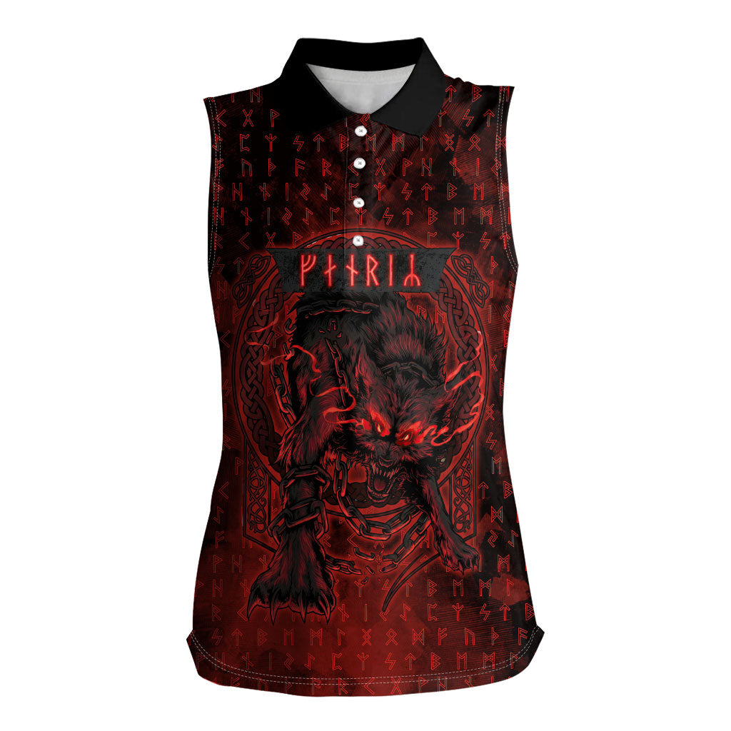 Fenrir Norse Wolf Women Sleeveless Polo Shirt Viking Runic Celtic Knot Dark Art