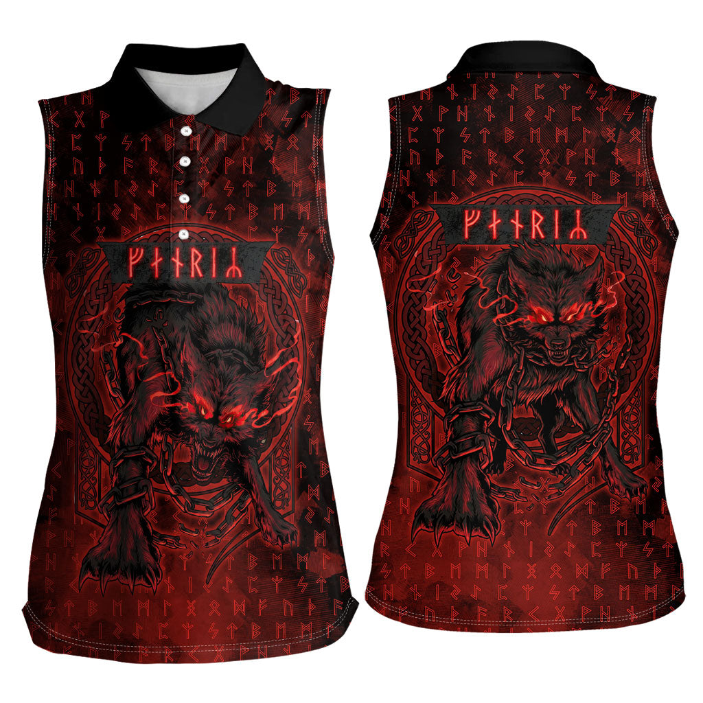 Fenrir Norse Wolf Women Sleeveless Polo Shirt Viking Runic Celtic Knot Dark Art