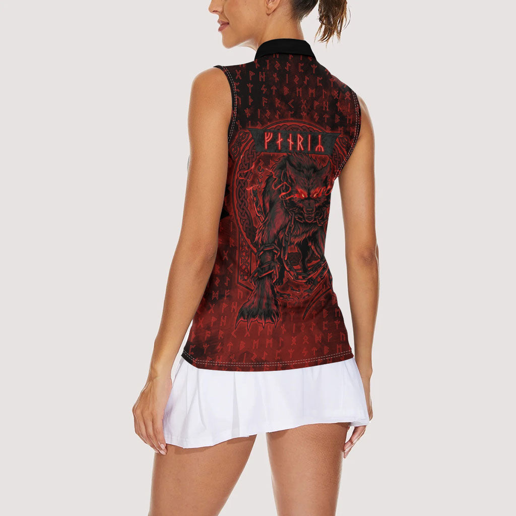 Fenrir Norse Wolf Women Sleeveless Polo Shirt Viking Runic Celtic Knot Dark Art