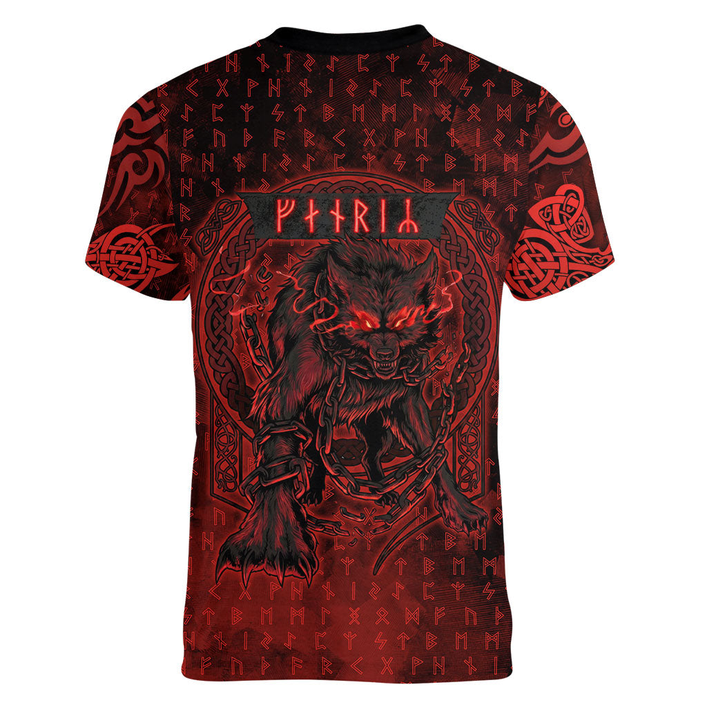 Fenrir Norse Wolf Women V-Neck T-Shirt Viking Runic Celtic Knot Dark Art