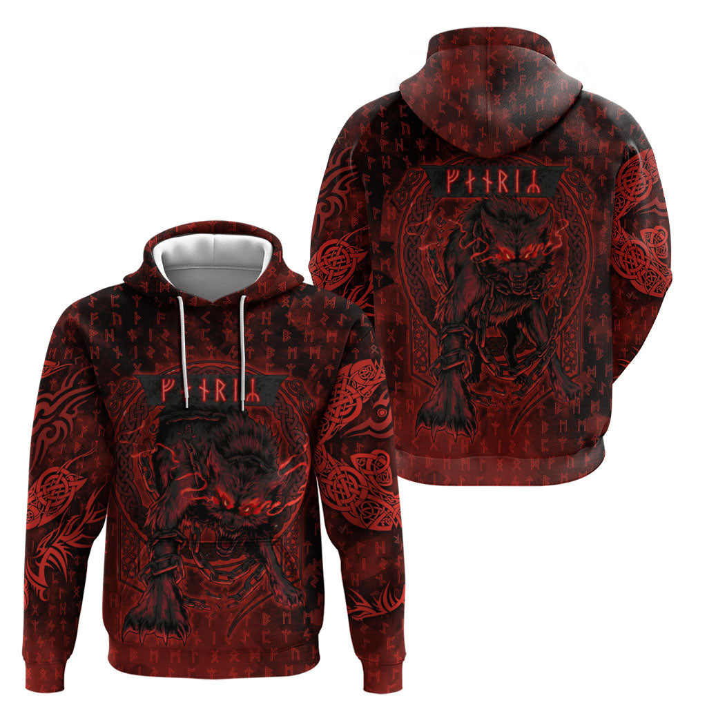 Fenrir Norse Wolf Zip Hoodie Viking Runic Celtic Knot Dark Art