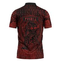 Fenrir Norse Wolf Zipper Polo Shirt Viking Runic Celtic Knot Dark Art
