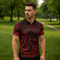 Fenrir Norse Wolf Zipper Polo Shirt Viking Runic Celtic Knot Dark Art