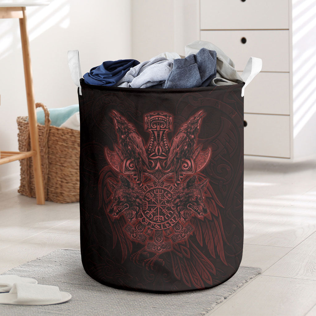 Huginn and Muninn with Fenrir and Vegvisir Laundry Basket Viking Runic Celtic Knot Dark Gothic Art