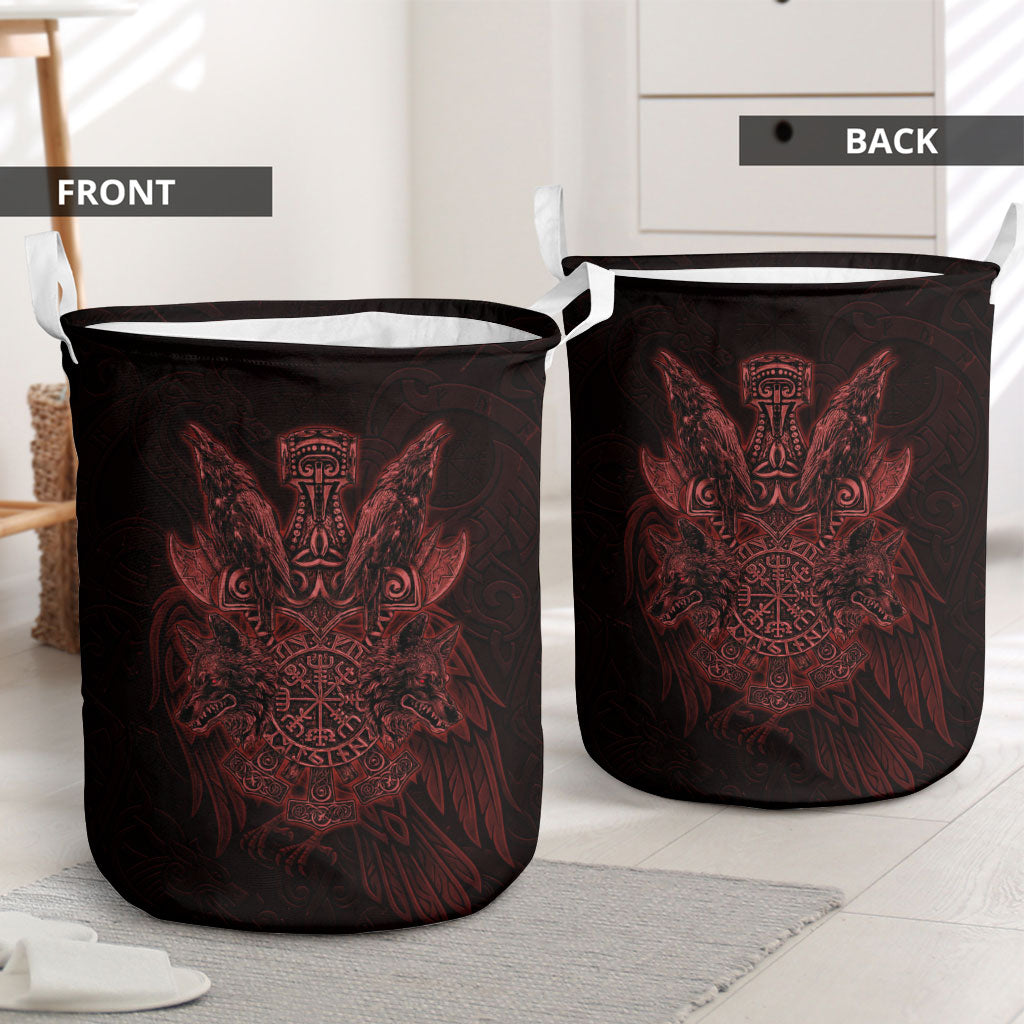 Huginn and Muninn with Fenrir and Vegvisir Laundry Basket Viking Runic Celtic Knot Dark Gothic Art