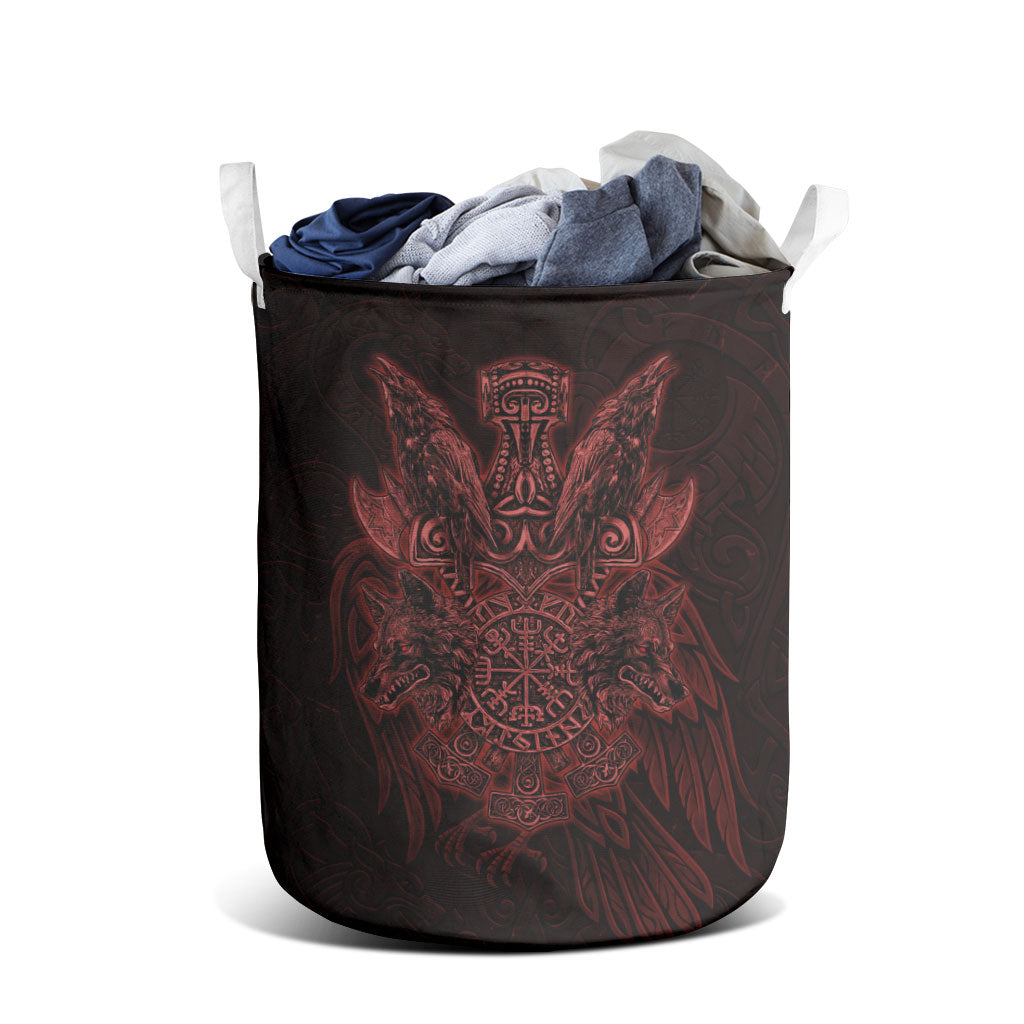 Huginn and Muninn with Fenrir and Vegvisir Laundry Basket Viking Runic Celtic Knot Dark Gothic Art