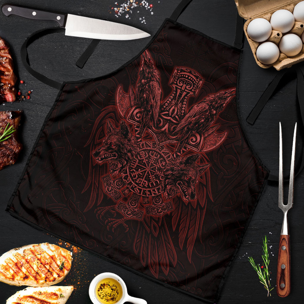 Huginn and Muninn with Fenrir and Vegvisir Apron Viking Runic Celtic Knot Dark Gothic Art