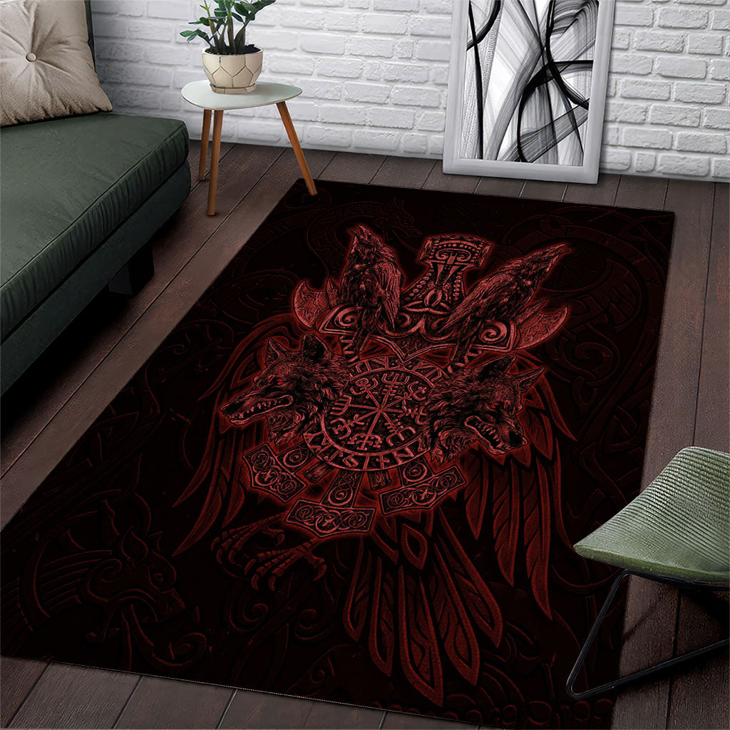 Huginn and Muninn with Fenrir and Vegvisir Area Rug Viking Runic Celtic Knot Dark Gothic Art