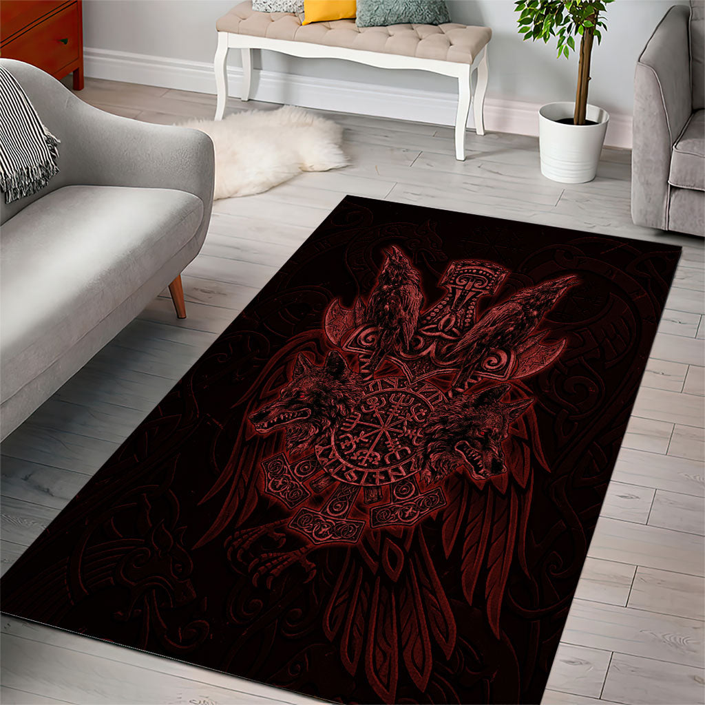 Huginn and Muninn with Fenrir and Vegvisir Area Rug Viking Runic Celtic Knot Dark Gothic Art