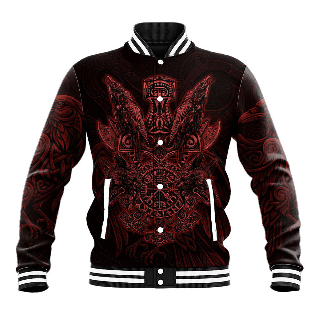 Huginn and Muninn with Fenrir and Vegvisir Baseball Jacket Viking Runic Celtic Knot Dark Gothic Art