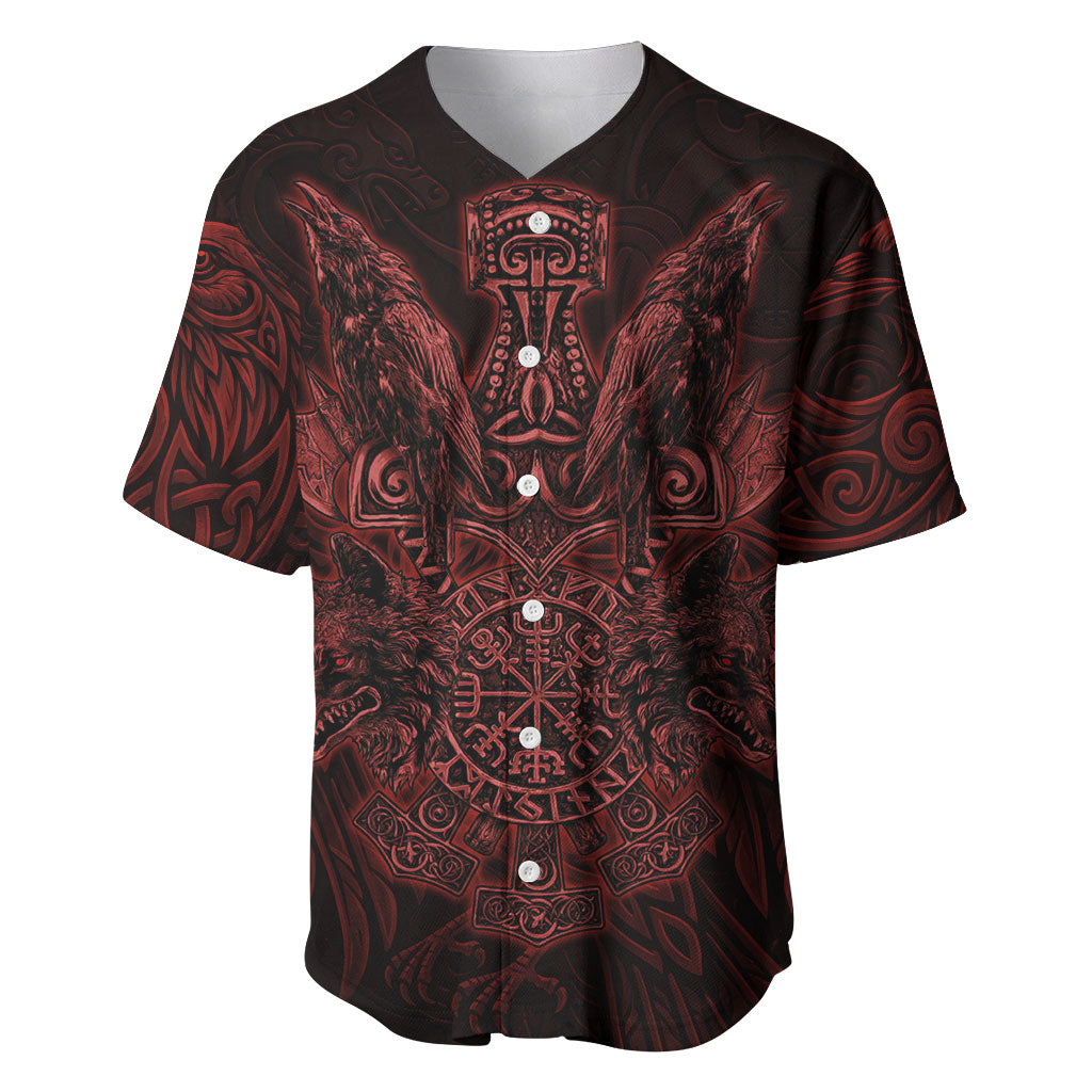 Huginn and Muninn with Fenrir and Vegvisir Baseball Jersey Viking Runic Celtic Knot Dark Gothic Art