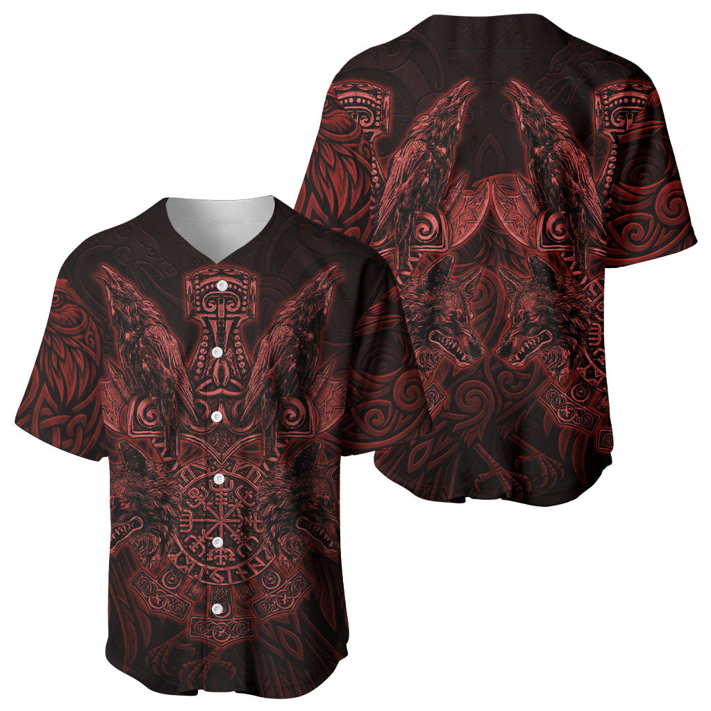 Huginn and Muninn with Fenrir and Vegvisir Baseball Jersey Viking Runic Celtic Knot Dark Gothic Art